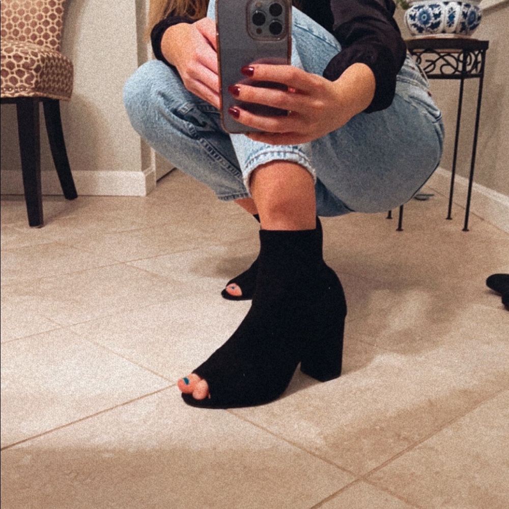 Black suede high ankle sock booties
